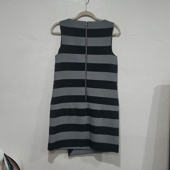 Banana Republic Rugby Striped Shift Dress with Asymmetrical Hem in Black & Grey - Picture 8 of 10